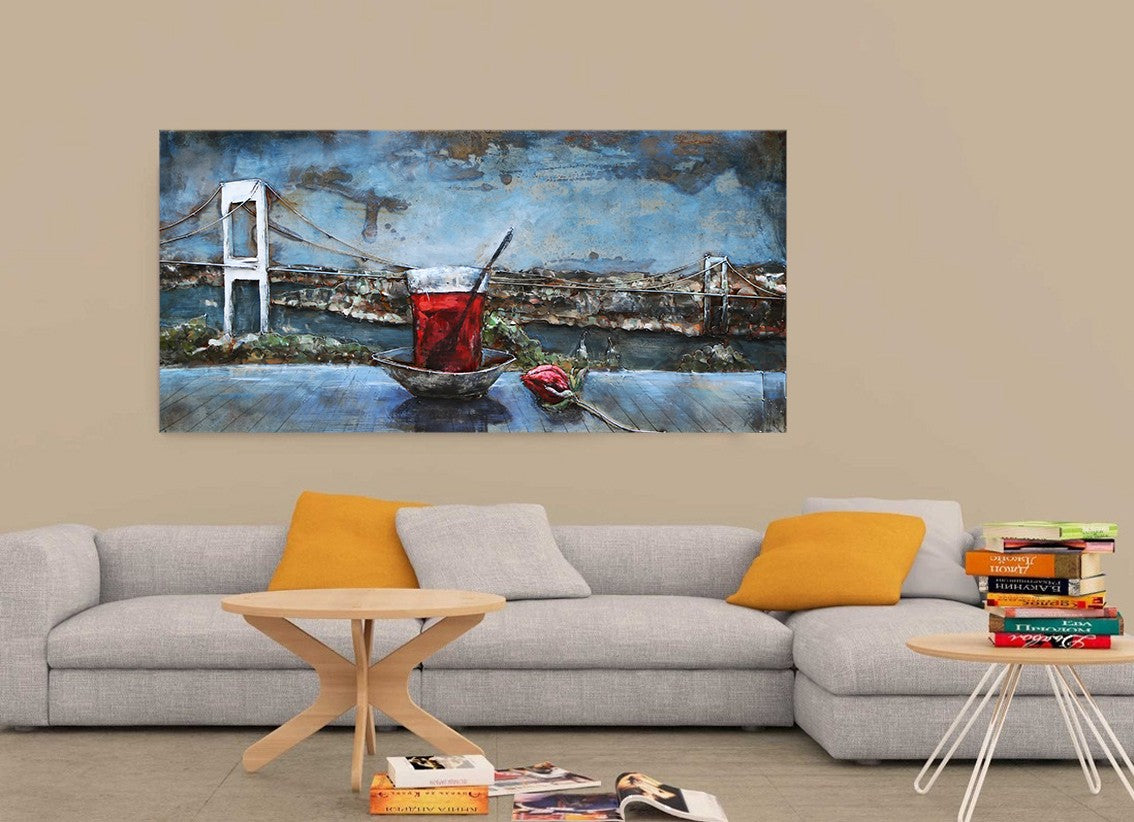 Collectible fine art by European Bronze Finery Romantic Scene Bridge 3-D Painting