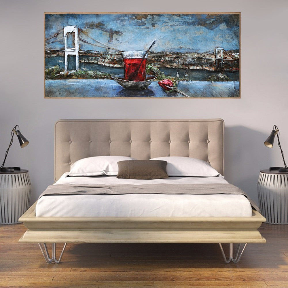 Collectible fine art by European Bronze Finery Romantic Scene Bridge 3-D Painting