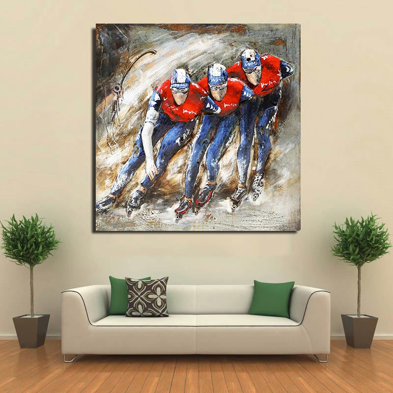 Competition in team work on Skating Roller Blading 3-D Oil Painting 32 by 32 inches
