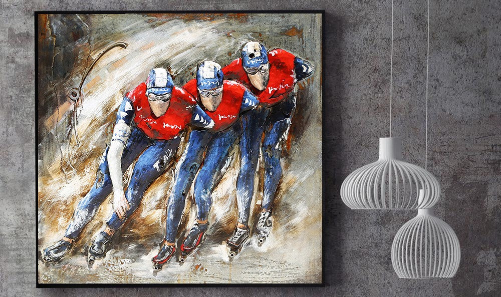 Competition in team work on Skating Roller Blading 3-D Oil Painting 32 by 32 inches