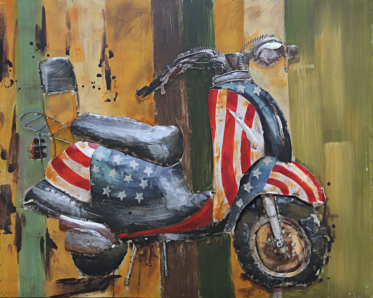 Paintings 3D Metal Vintage Colorful Scooter Trio Painting Wall Art Decor