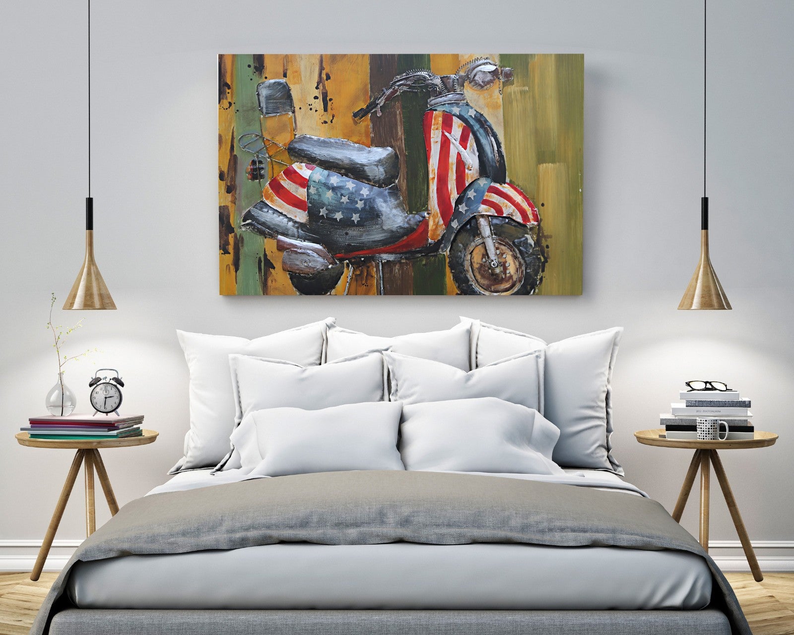 Paintings 3D Metal Vintage Colorful Scooter Trio Painting Wall Art Decor
