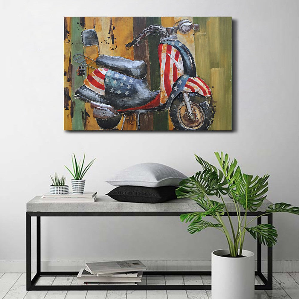 Paintings 3D Metal Vintage Colorful Scooter Trio Painting Wall Art Decor