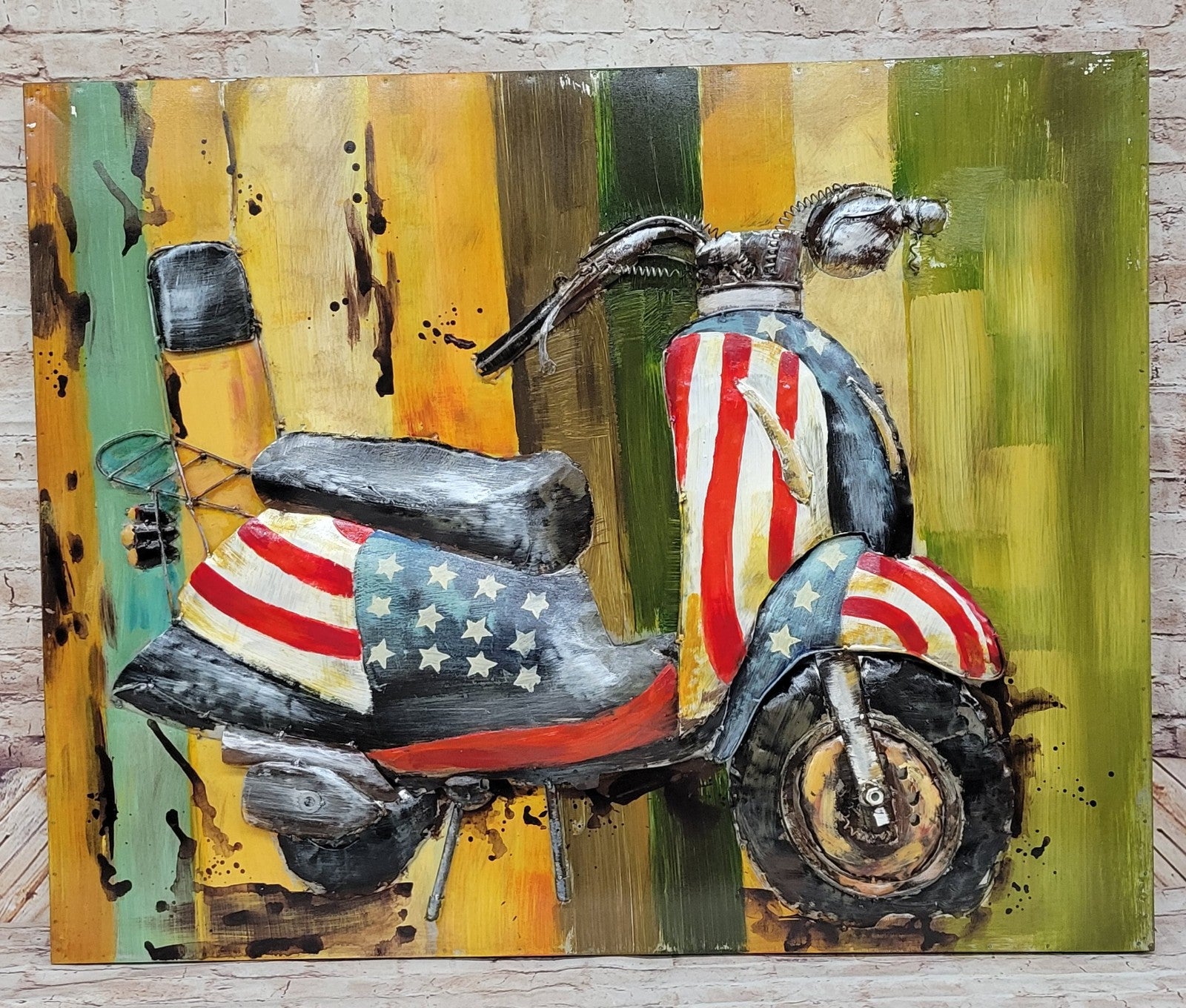 Paintings 3D Metal Vintage Colorful Scooter Trio Painting Wall Art Decor