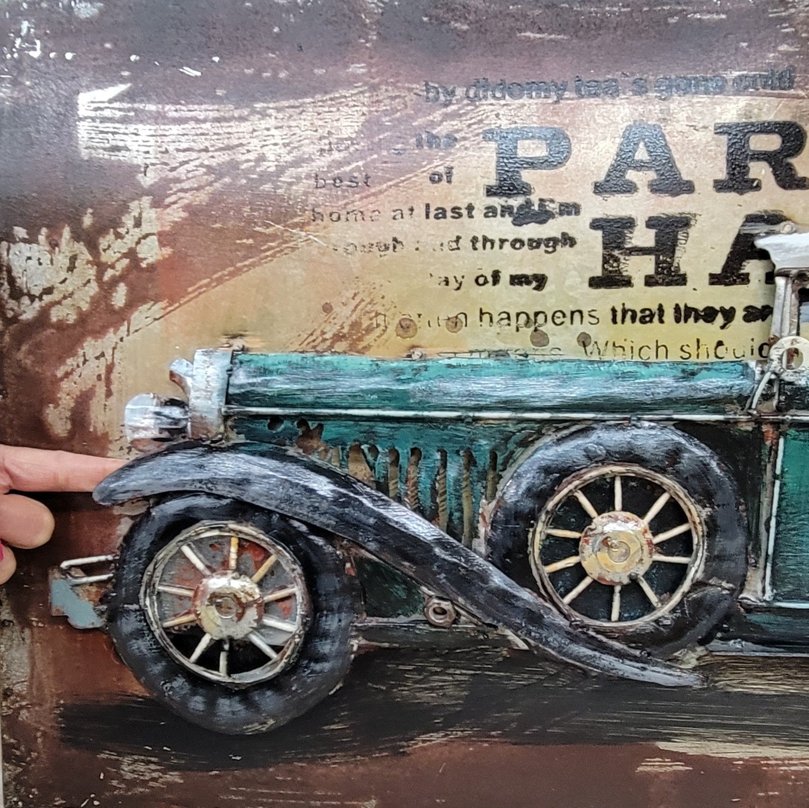 Paintings 3D Vintage Style Metal Green Car on Canvas Wall Art Decoration Sale