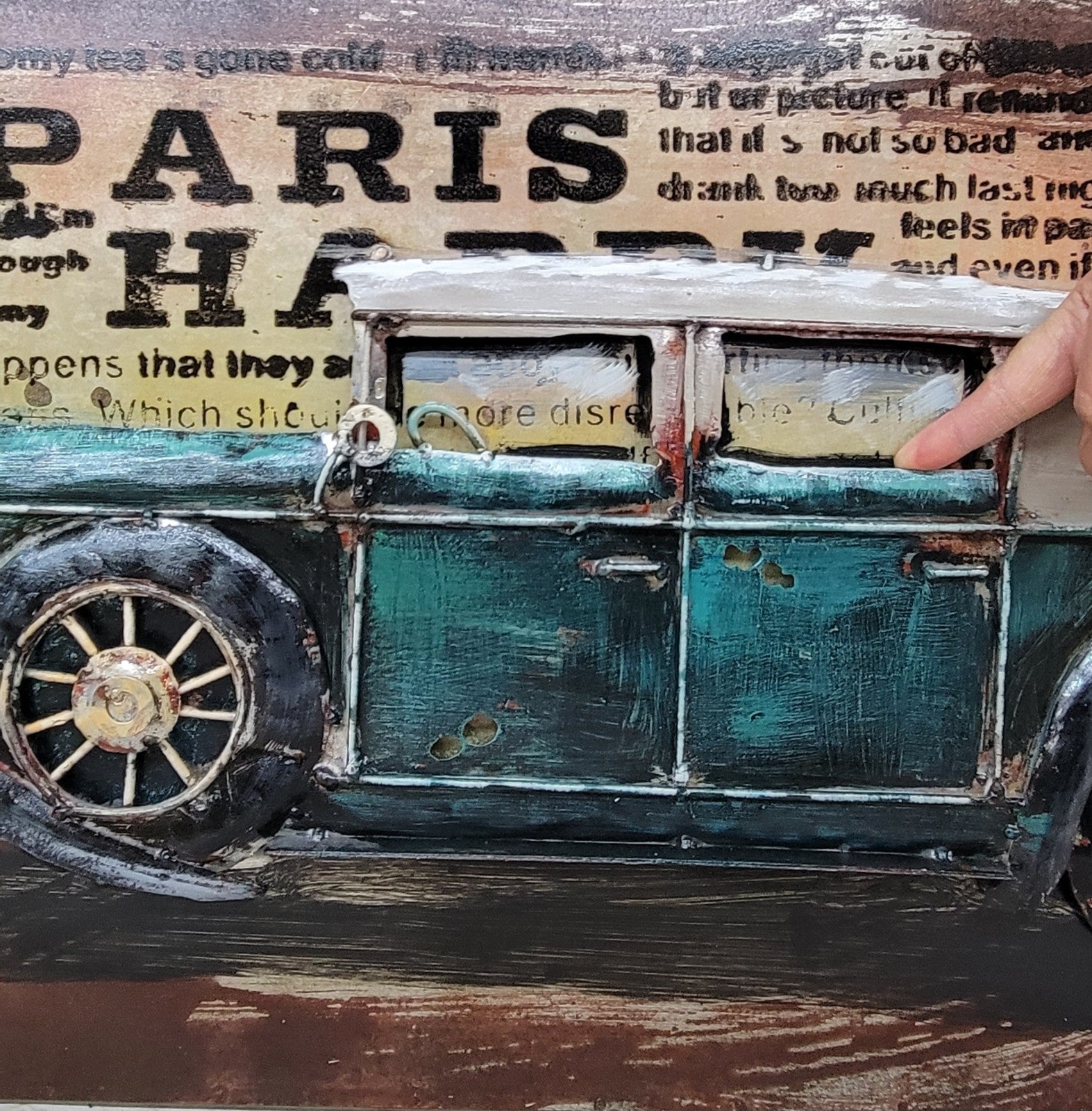 Paintings 3D Vintage Style Metal Green Car on Canvas Wall Art Decoration Sale