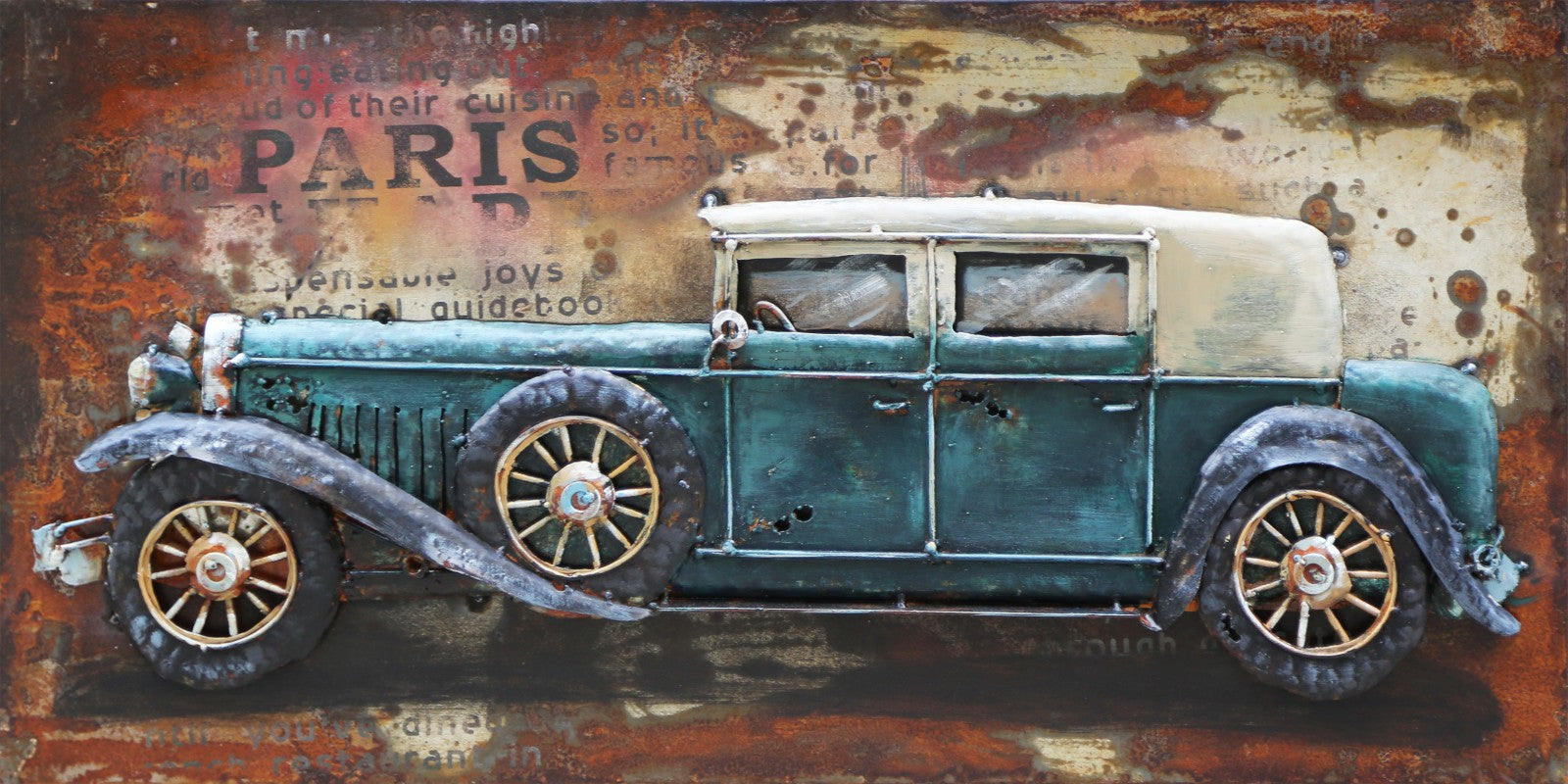 Paintings 3D Vintage Style Metal Green Car on Canvas Wall Art Decoration Sale