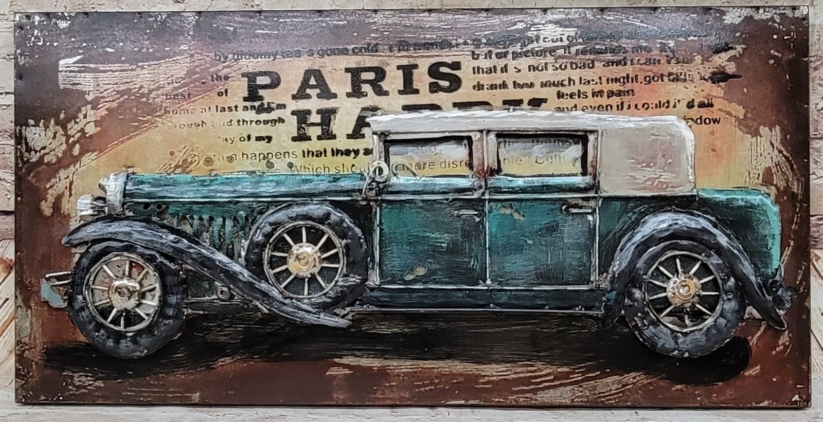 Paintings 3D Vintage Style Metal Green Car on Canvas Wall Art Decoration Sale