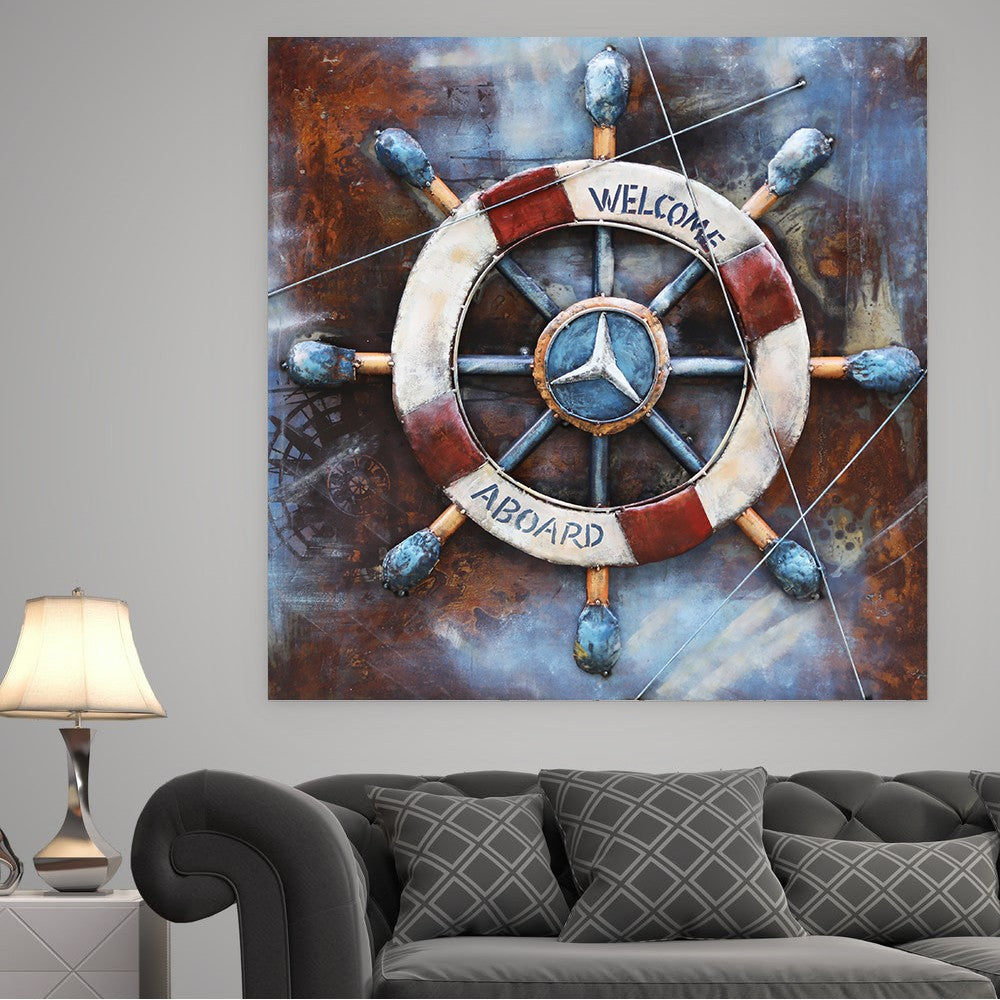 High Quality Retro Distressed 3D Boat Anchor Rudder Canvas Painting
