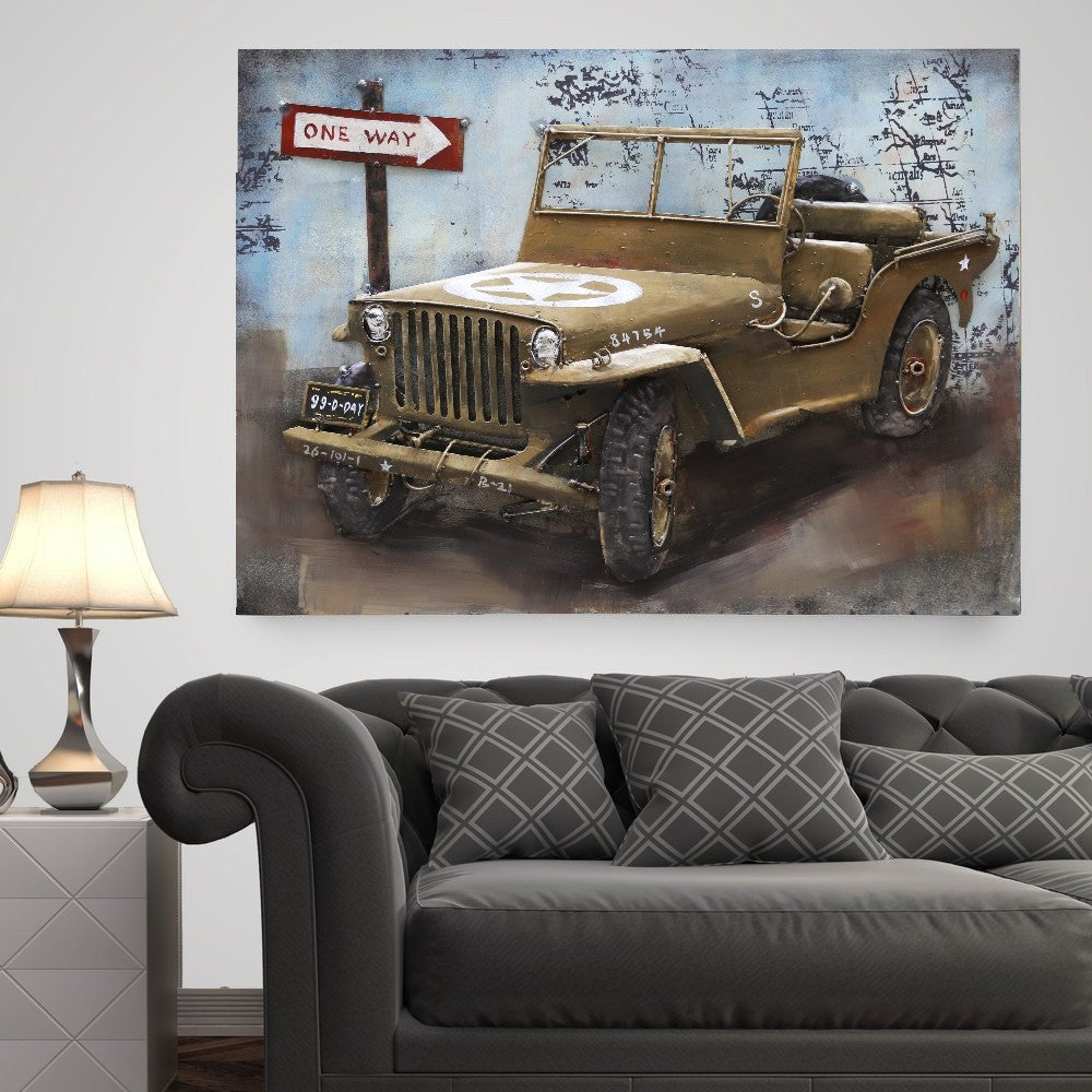 Rustic Army Military Jeep Vintage Metal Car Model Home Decorations Decor 3-d