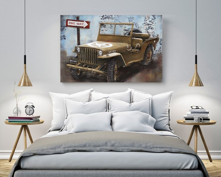 Rustic Army Military Jeep Vintage Metal Car Model Home Decorations Decor 3-d