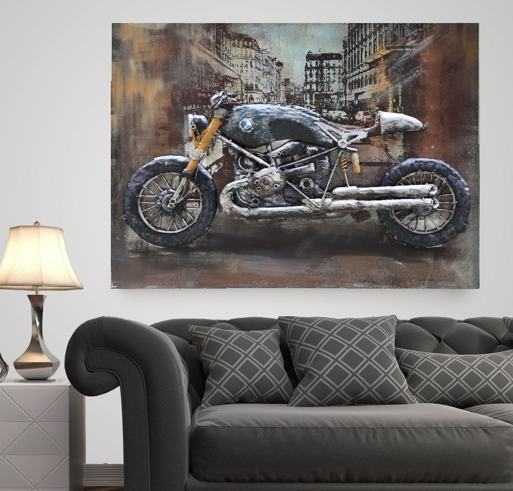 BMW MOTORCYCLE PAINTINGS FINE ART HAND MADE WALL MOUNT SCULPTURE FIGURINE