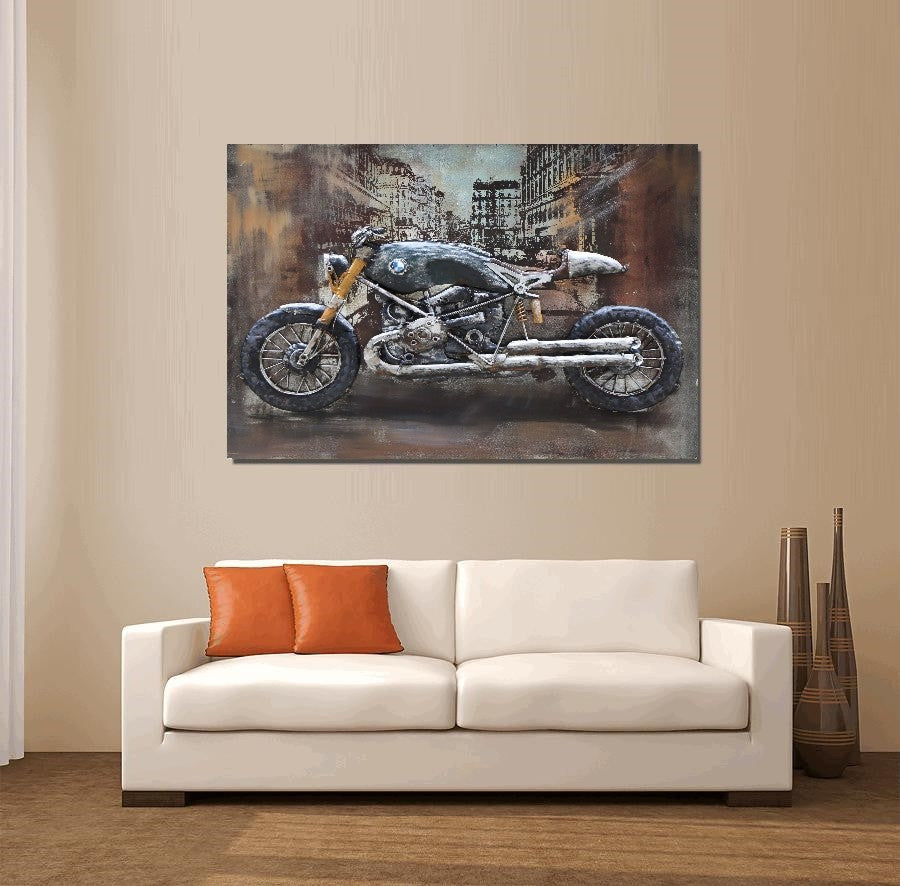 BMW MOTORCYCLE PAINTINGS FINE ART HAND MADE WALL MOUNT SCULPTURE FIGURINE