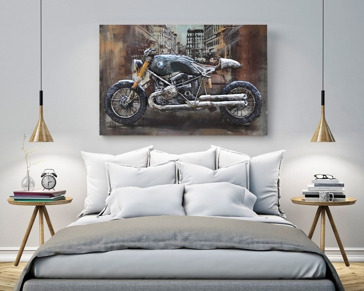 BMW MOTORCYCLE PAINTINGS FINE ART HAND MADE WALL MOUNT SCULPTURE FIGURINE