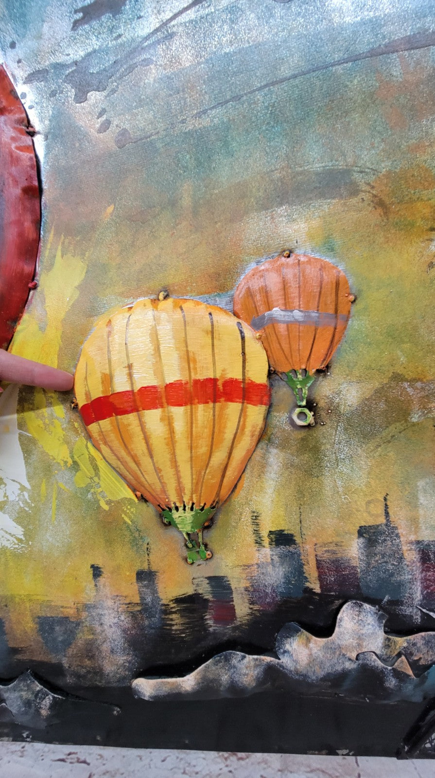 Metal Decoration Oil Painting Wall Art Iron Building and Hot Air Balloon 3D Gift