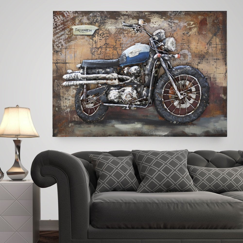 "Motorcycle" Wall Art Mixed Media Iron Hand Painted Dimensional Wall Sculpture