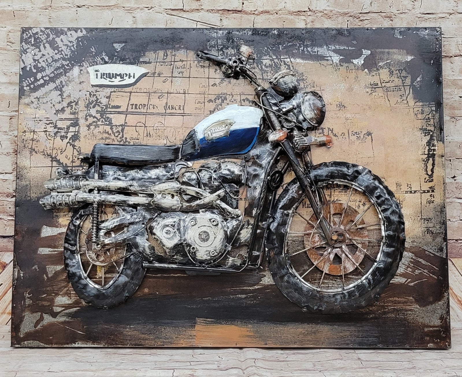 "Motorcycle" Wall Art Mixed Media Iron Hand Painted Dimensional Wall Sculpture