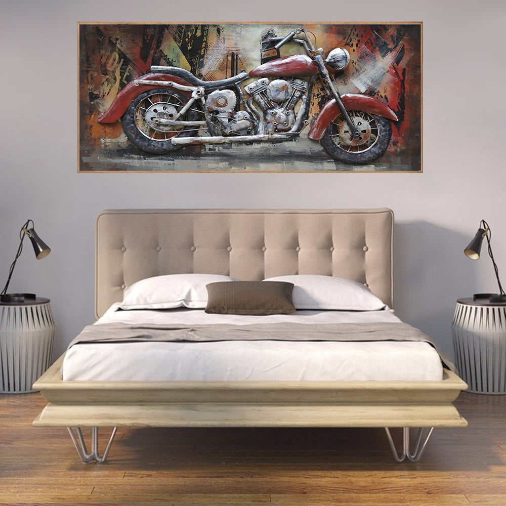 Rustic 3D Motorcycle Iron Wall Art for Home Decor, Hand Made Artwork Gift