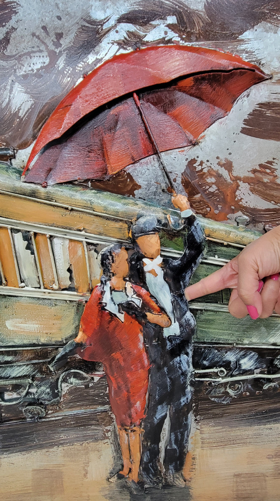 All Aboard - Metal Canvas Easy ti Hang 3-D Oil Painting Loving Couple Statue