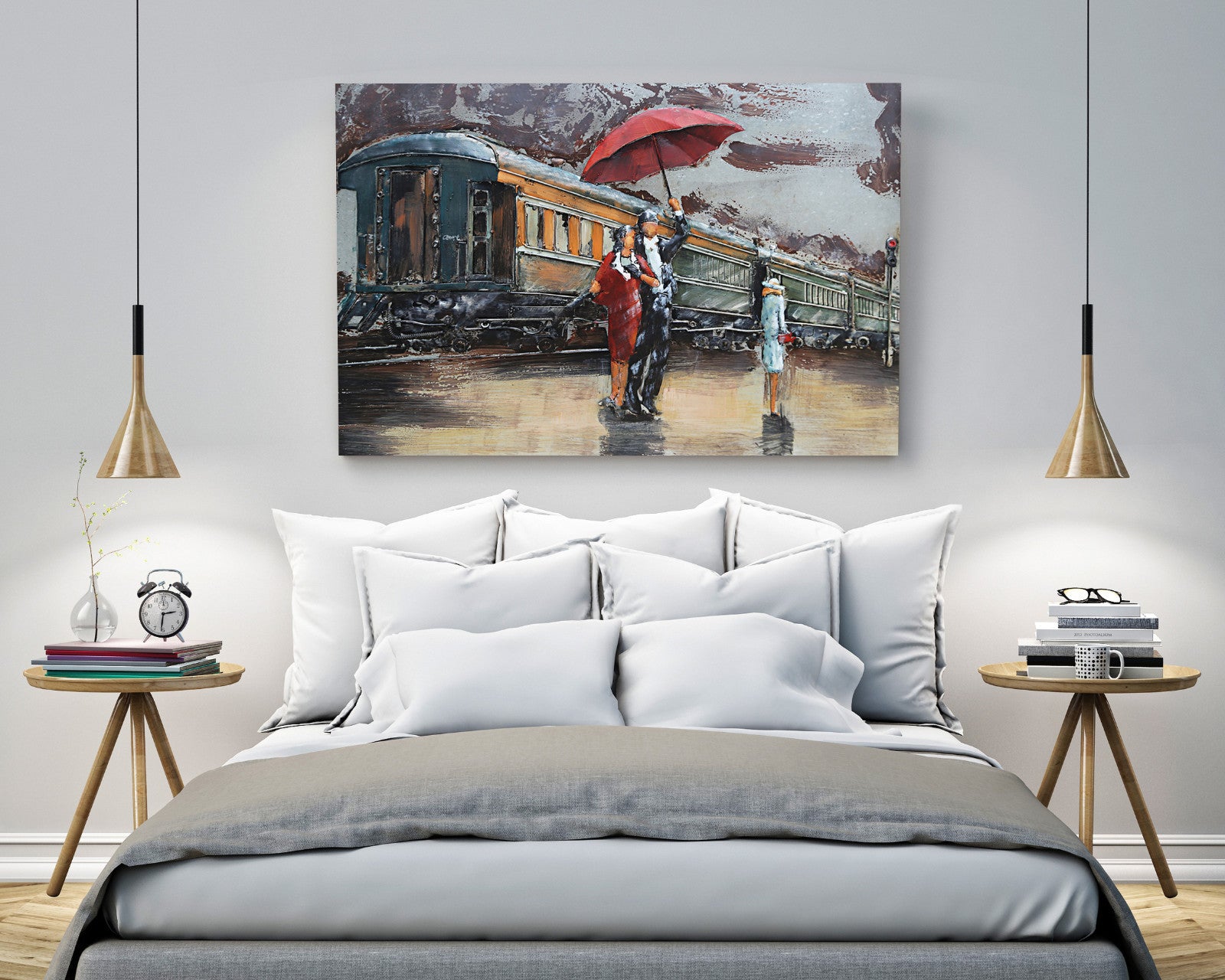 All Aboard - Metal Canvas Easy ti Hang 3-D Oil Painting Loving Couple Statue