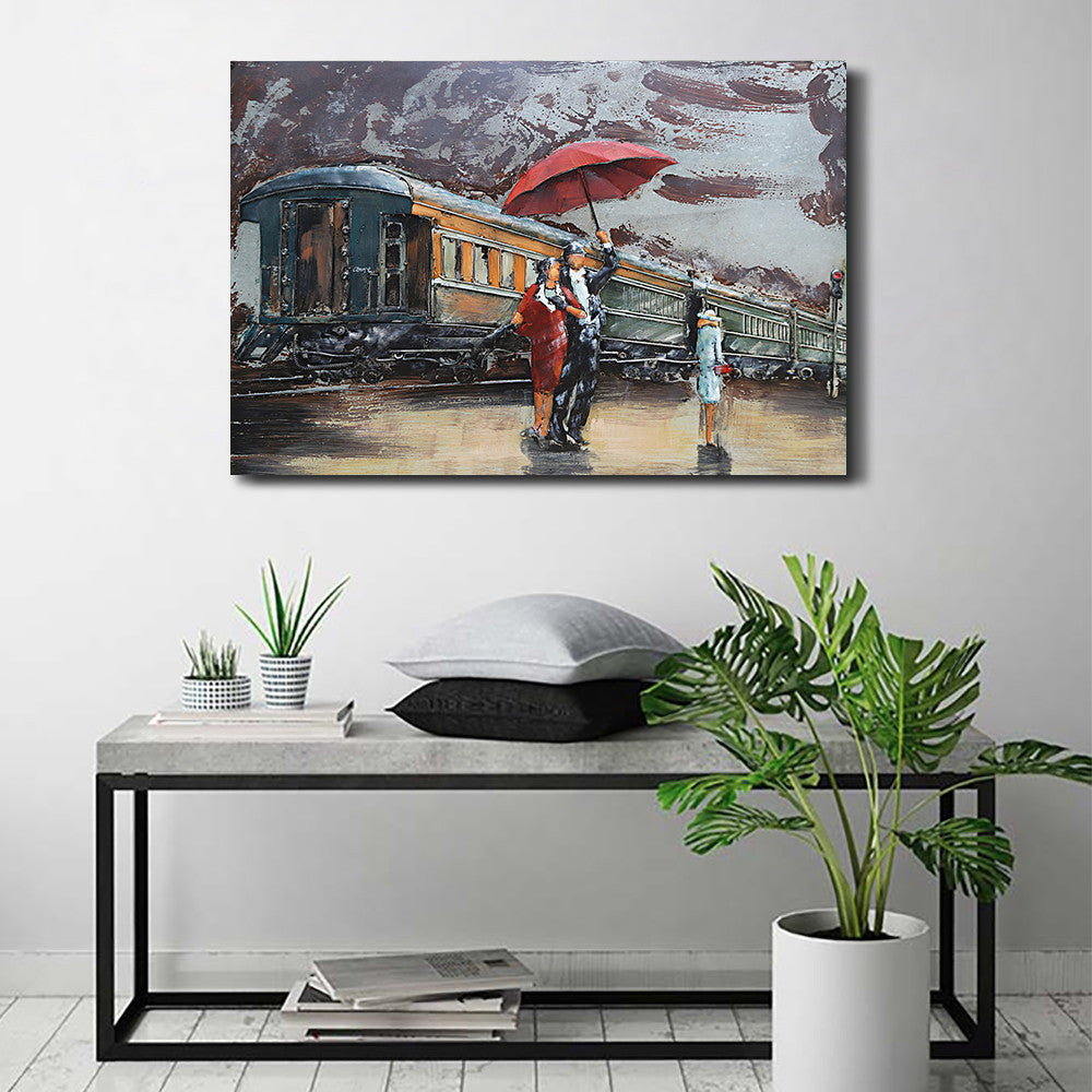 All Aboard - Metal Canvas Easy ti Hang 3-D Oil Painting Loving Couple Statue