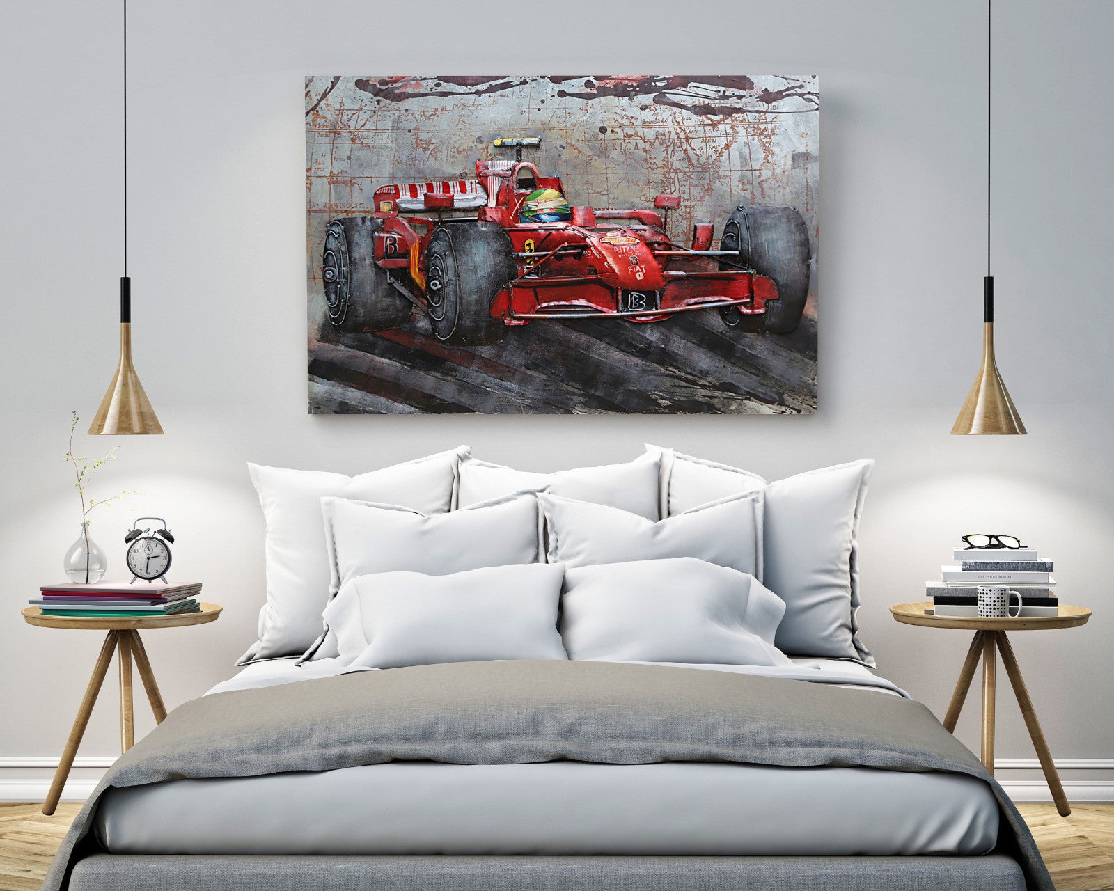 RACE CAR RACING PAINTINGS ORIGINAL 3-D ARTWORK METAL ON METAL OLI PAINTING ART