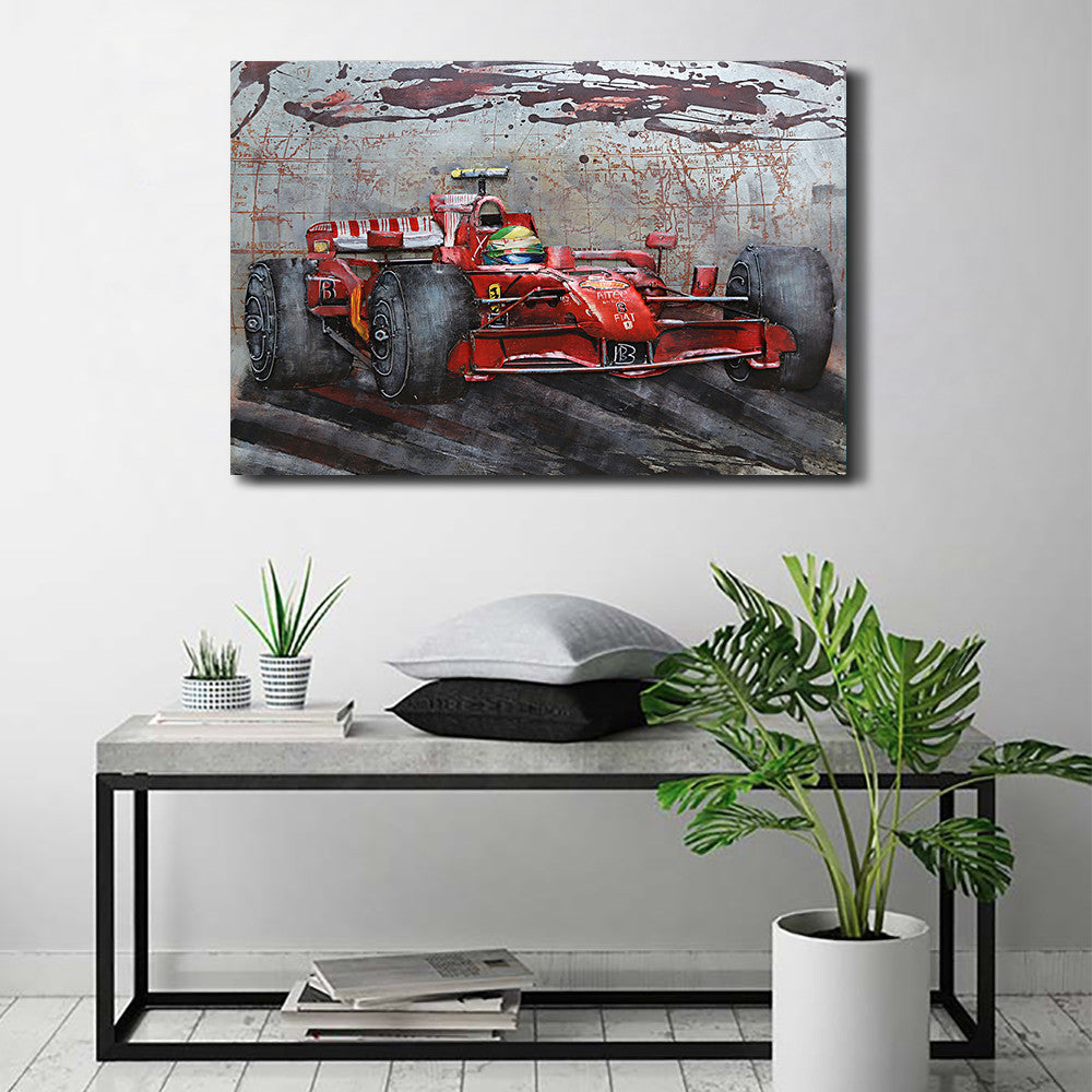 RACE CAR RACING PAINTINGS ORIGINAL 3-D ARTWORK METAL ON METAL OLI PAINTING ART