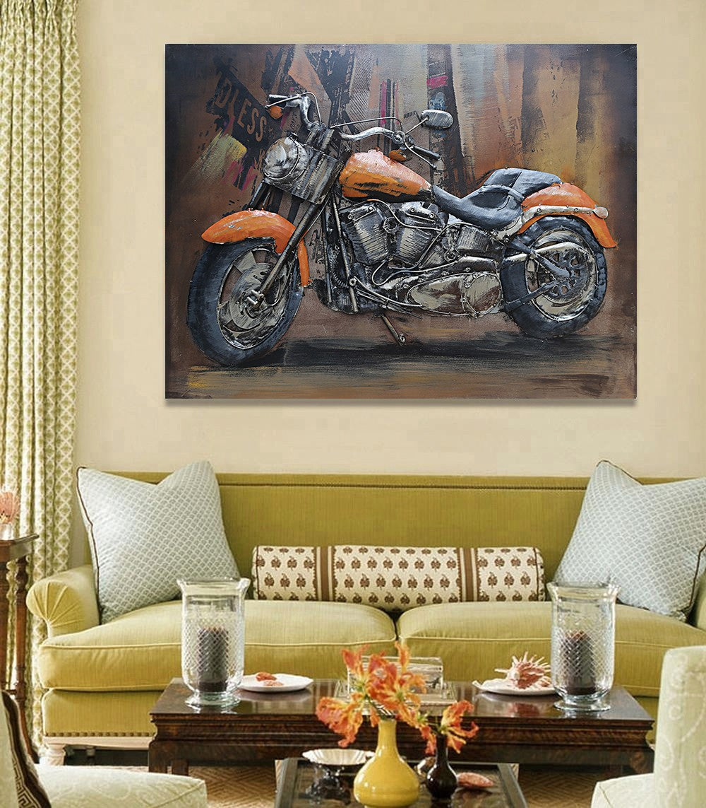 Home and garden decor custom Artwork painting 3d metal motorcycle wall Sculpture