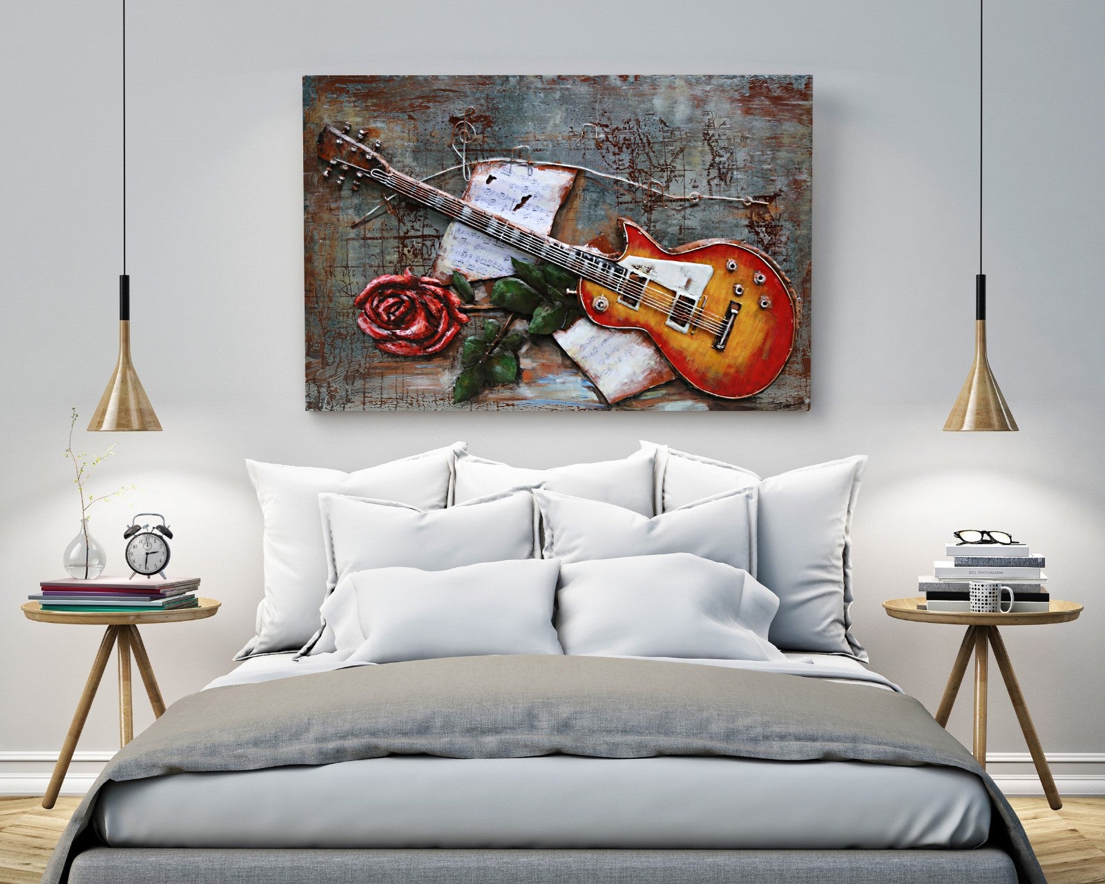 Rose Bloom flower on Guitar Painting in Color Birthday Anniversary 3-D Artwork