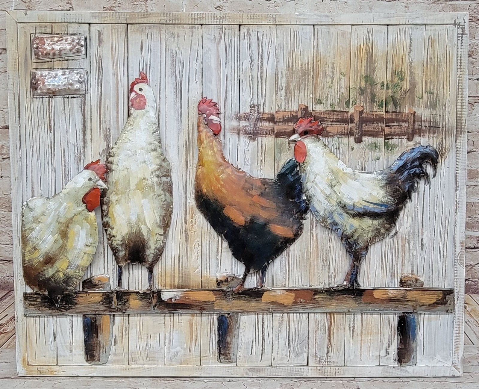 3D Rooster Wood Canvas Oil Painting 100% Hand-Made for Decor Gift