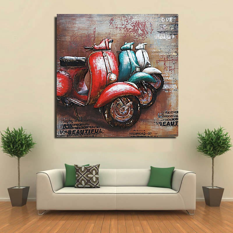 European 3D painting metal 32 x32 Inches Vespa Scooter Motor Bike Decor