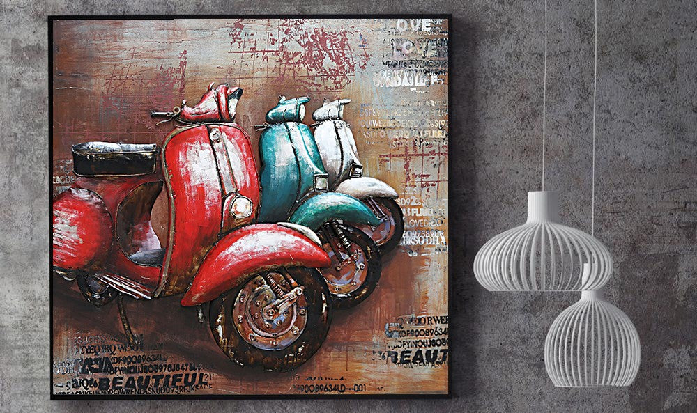 European 3D painting metal 32 x32 Inches Vespa Scooter Motor Bike Decor