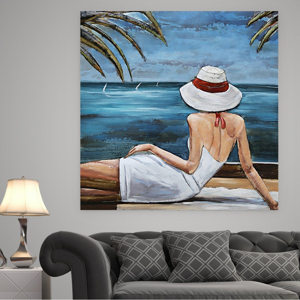 Tropical Island Canvas Wall Art, Green Palm Trees Panoramic Canvas 3-D Decor