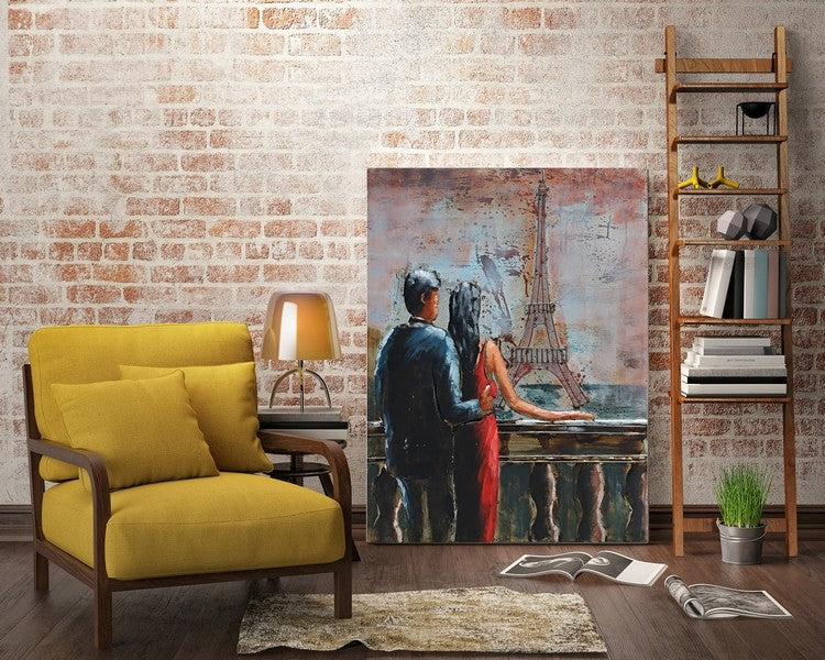 Wall Mount Ready to Hang Romantic Scene in Parise France Detailed Artwork