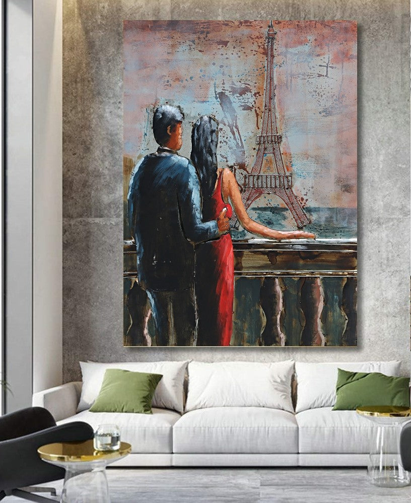 Wall Mount Ready to Hang Romantic Scene in Parise France Detailed Artwork