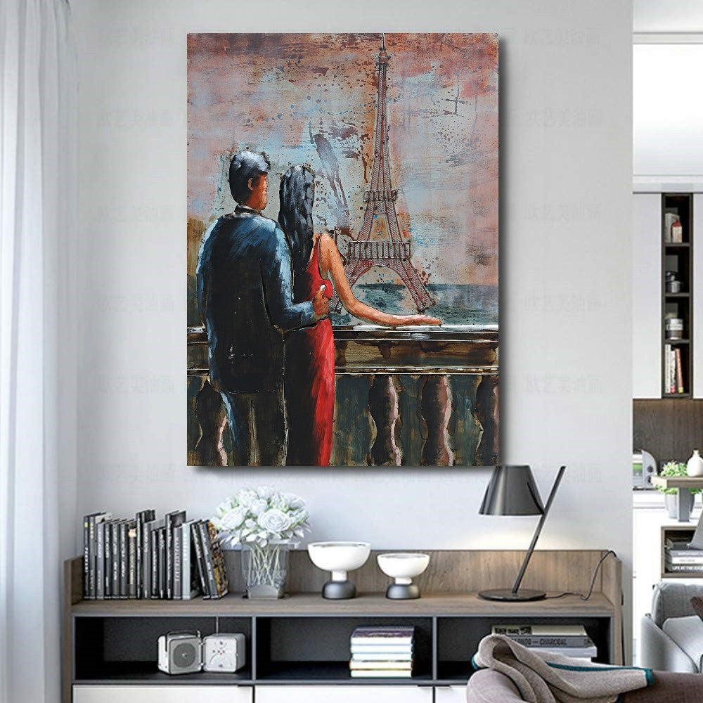 Wall Mount Ready to Hang Romantic Scene in Parise France Detailed Artwork