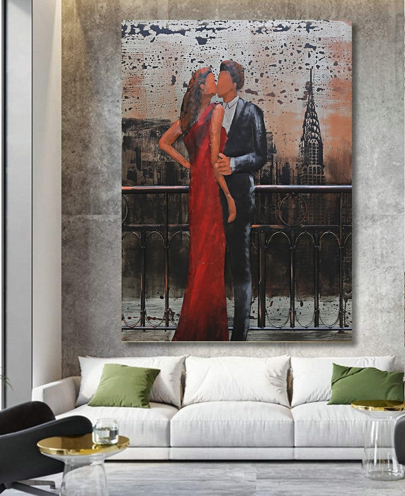 Good Night Romantic Couple Kissing 3 Dimentional Painting for Bedroom
