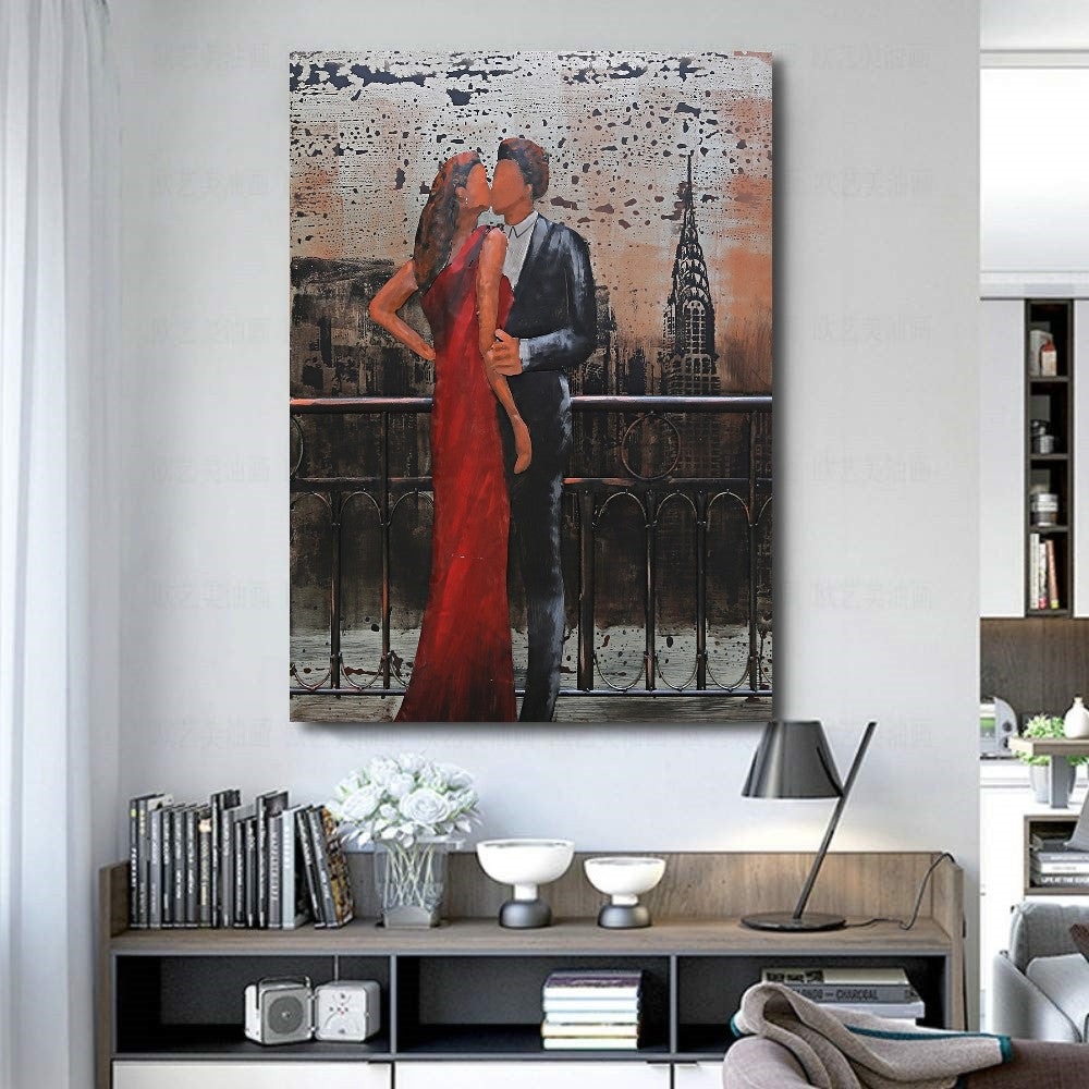 Good Night Romantic Couple Kissing 3 Dimentional Painting for Bedroom