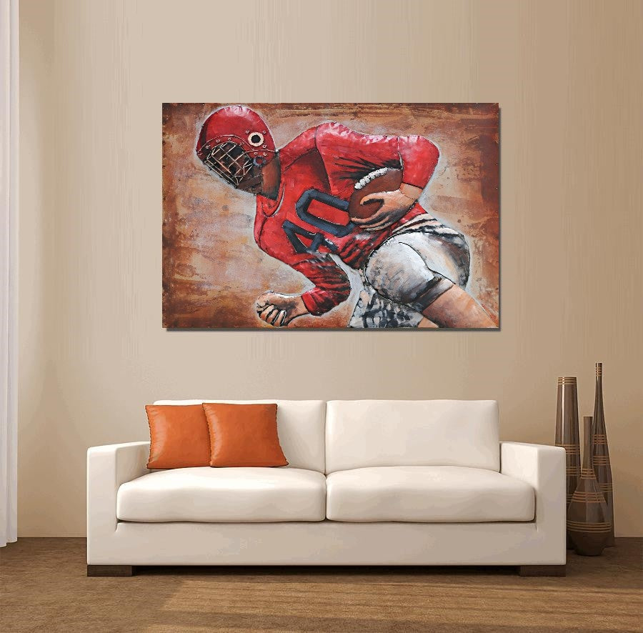 Football Player Painting Paint on Canvas by European Bronze Finery 3-D Paint