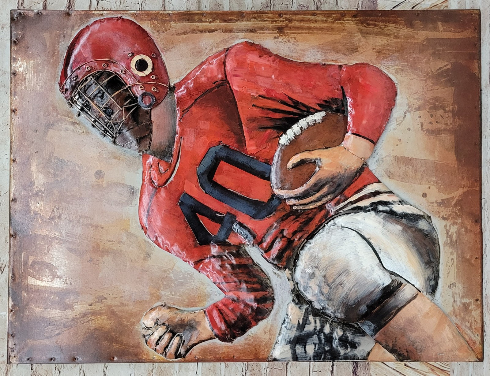 Football Player Painting Paint on Canvas by European Bronze Finery 3-D Paint