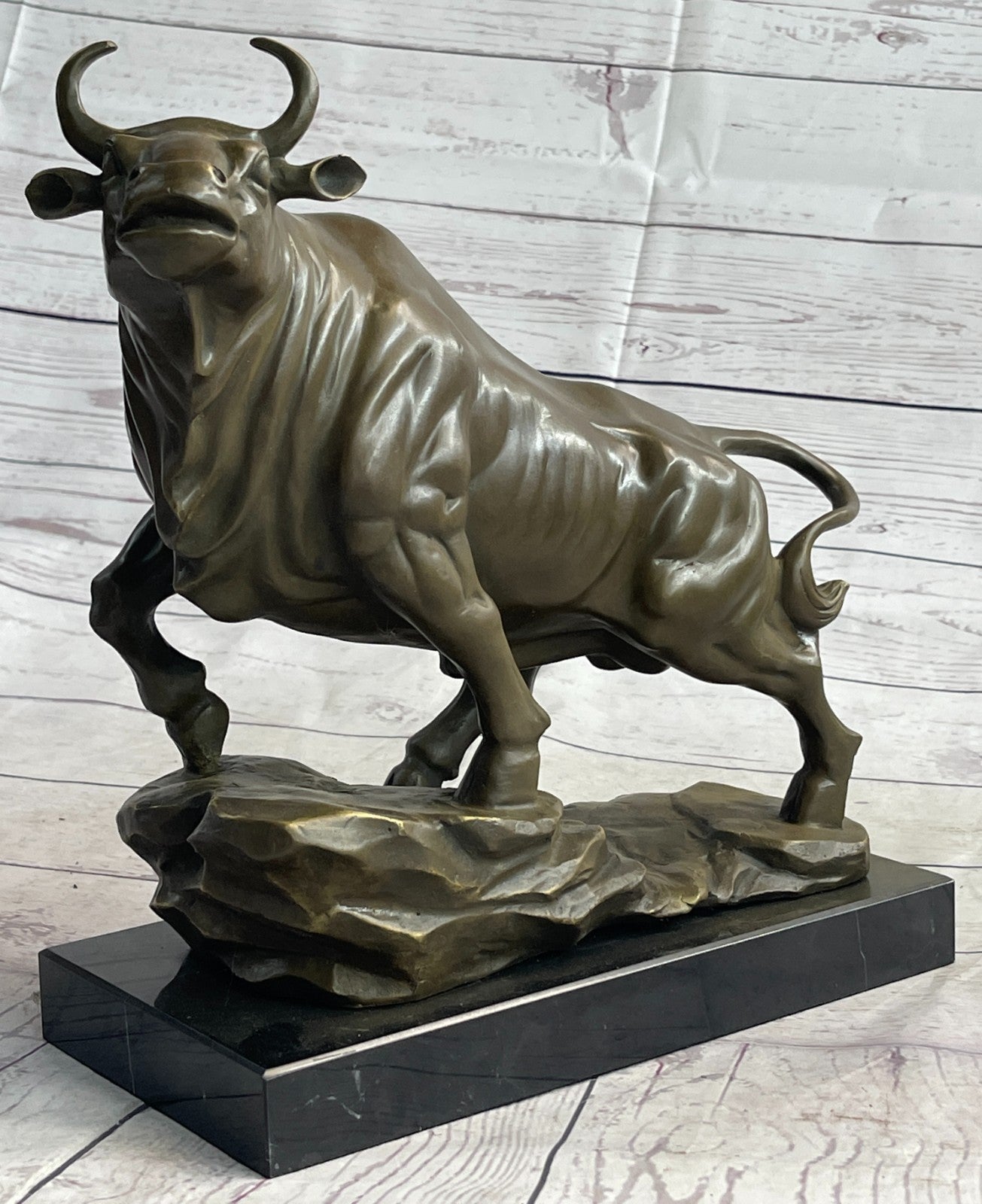 16" Chinese Lost Wax Method Bronze Fengshui Bull Oxen Wealth Money Luck Sculpture