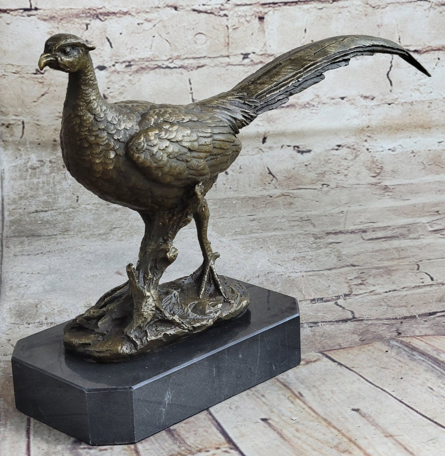 Lifelike Bronze Pheasant Statue Wildlife Sculpture Farm Decor Collector`s Item
