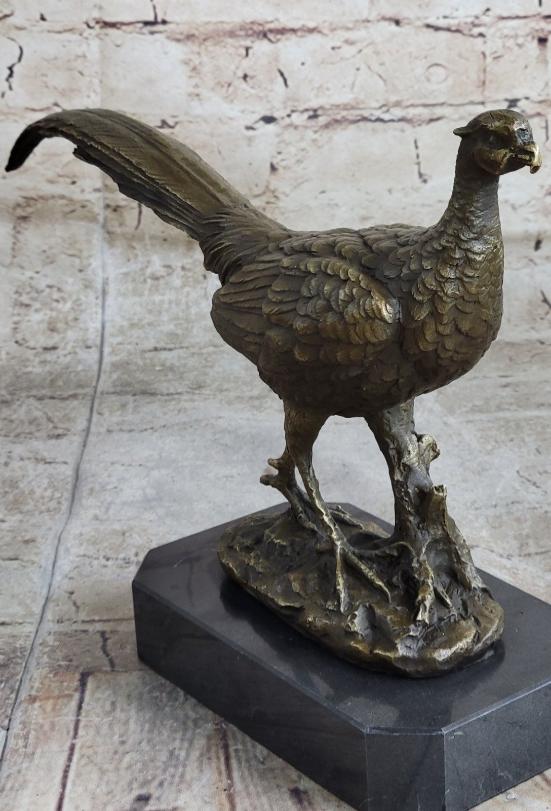 Lifelike Bronze Pheasant Statue Wildlife Sculpture Farm Decor Collector`s Item