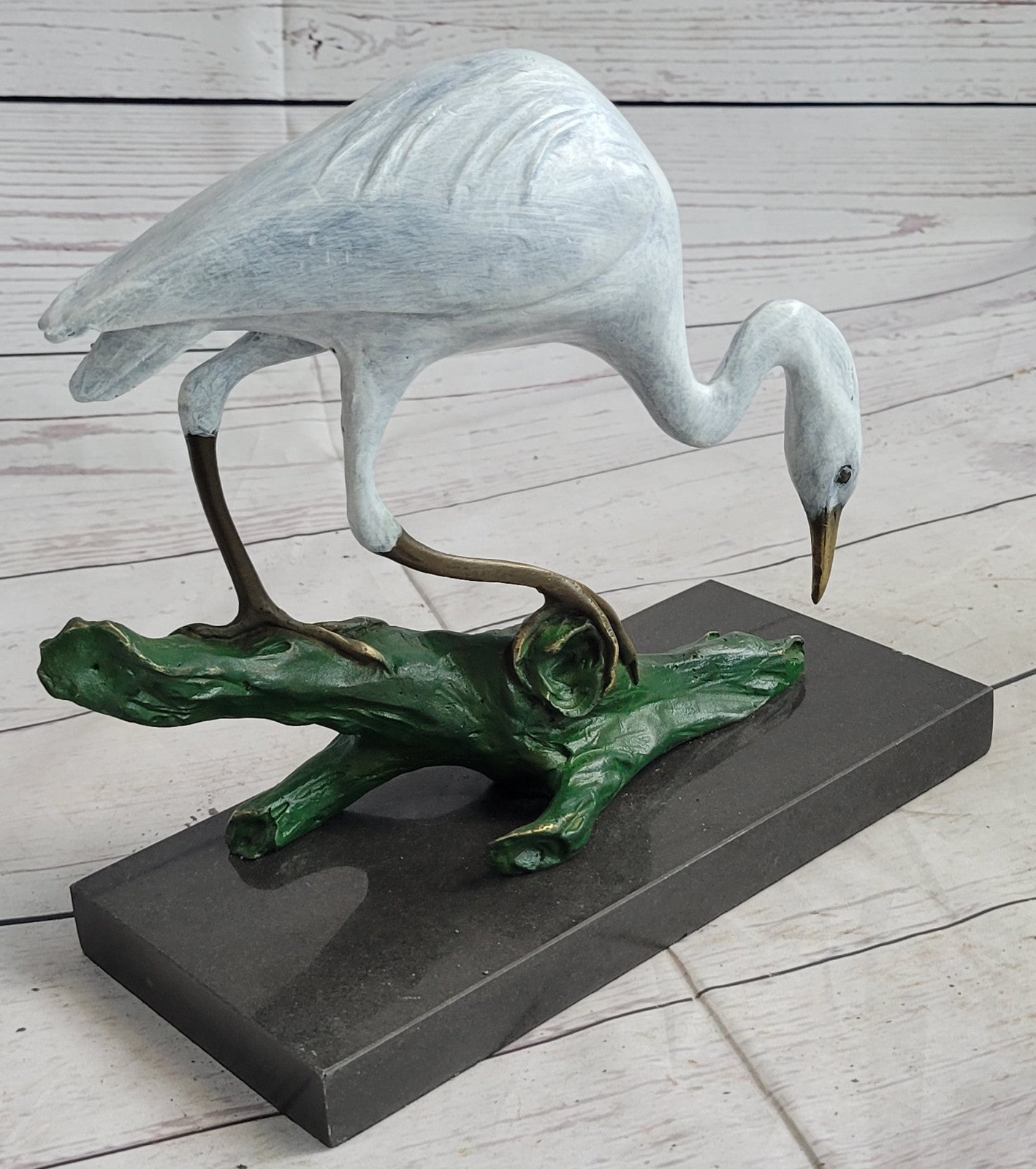 Contemporary Crane Brown Patina Bronze Patina Stylized Garden Bird Statues Decor