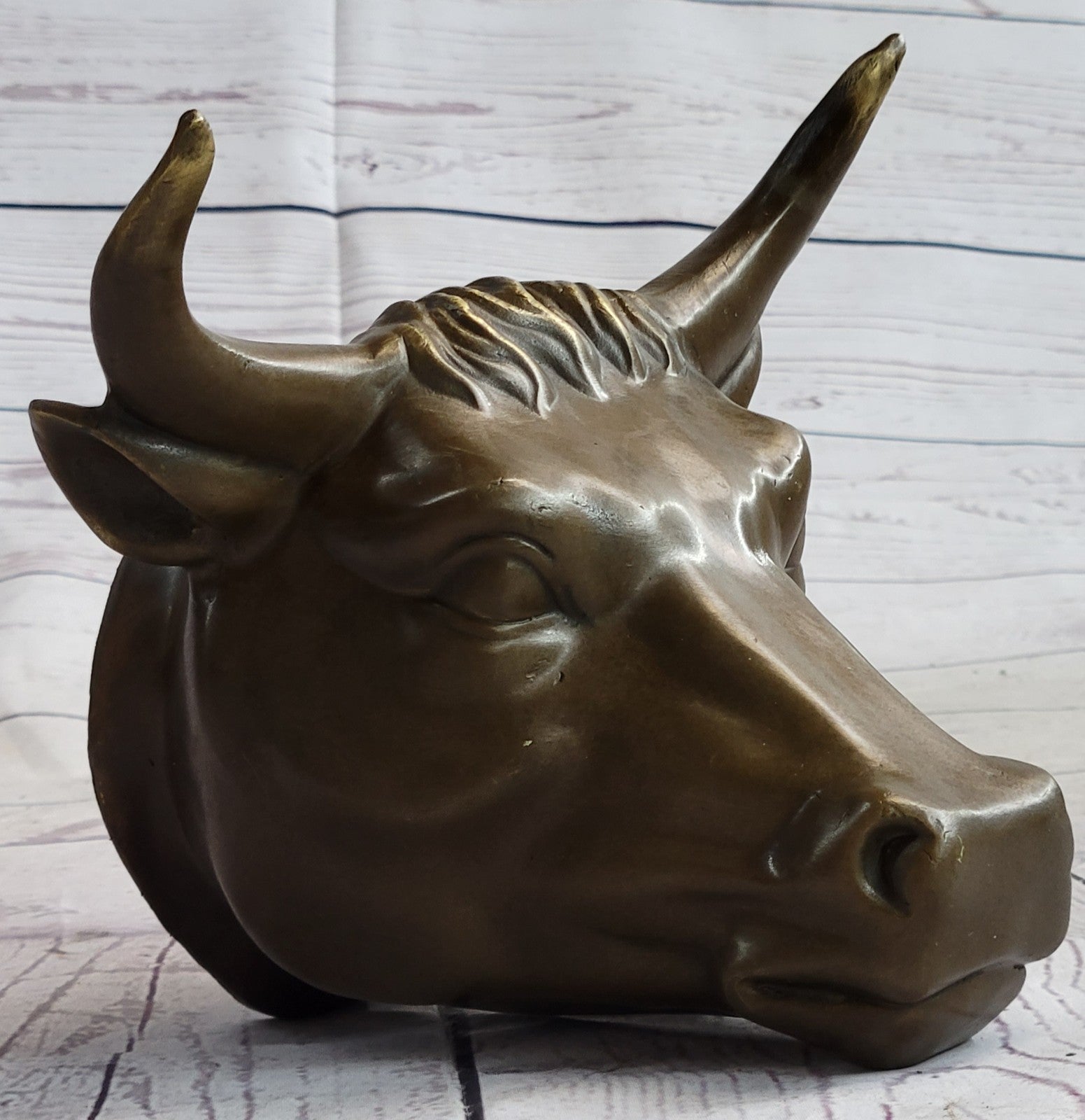 BULLS HEAD WALL HANGING 19CM BRONZE FINISH GARDEN/INDOOR PATIO ORNAMENT STATUE