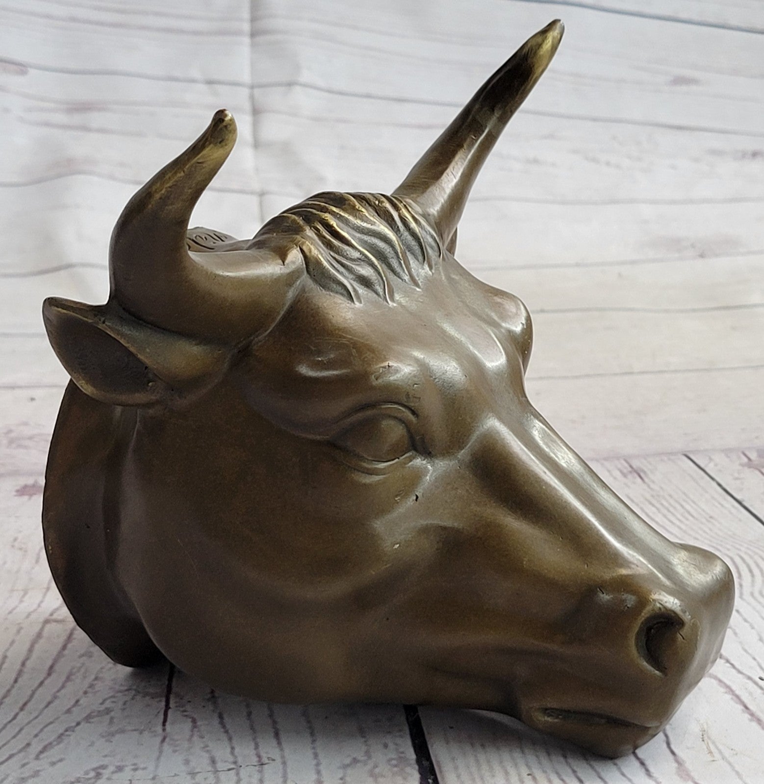 BULLS HEAD WALL HANGING 19CM BRONZE FINISH GARDEN/INDOOR PATIO ORNAMENT STATUE