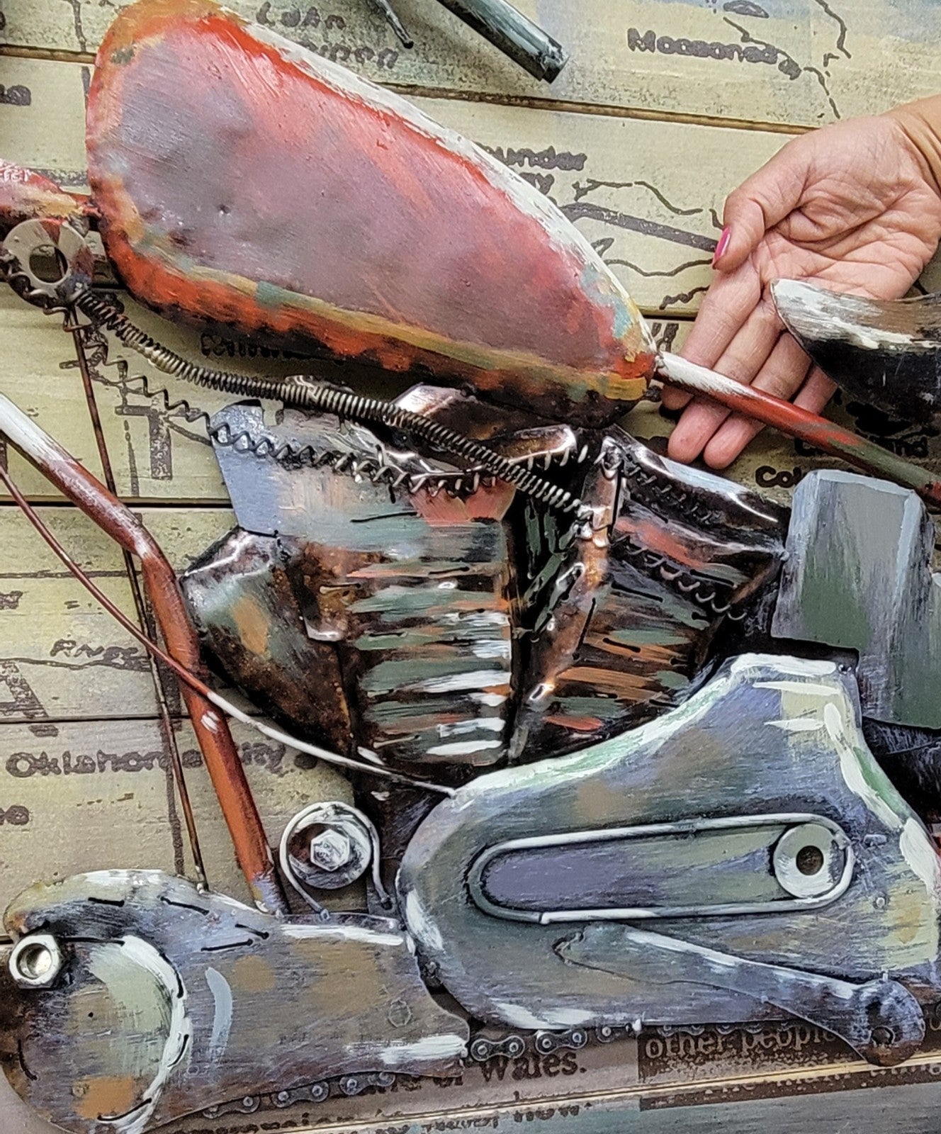 "Motorcycle 1" Primo Mixed Media Hand Painted Iron Wall Sculpture Handcrafted Artwork