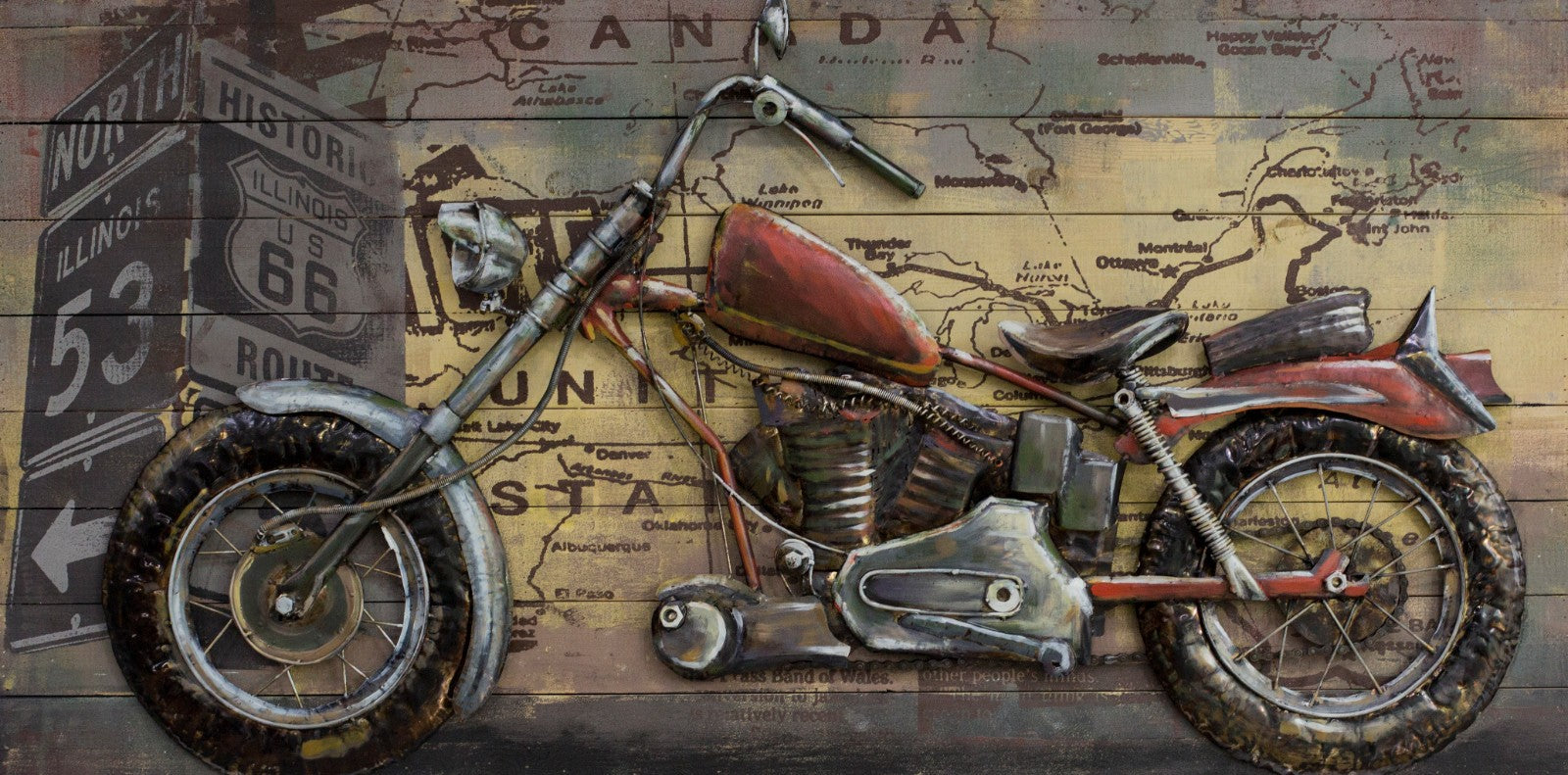 "Motorcycle 1" Primo Mixed Media Hand Painted Iron Wall Sculpture Handcrafted Artwork