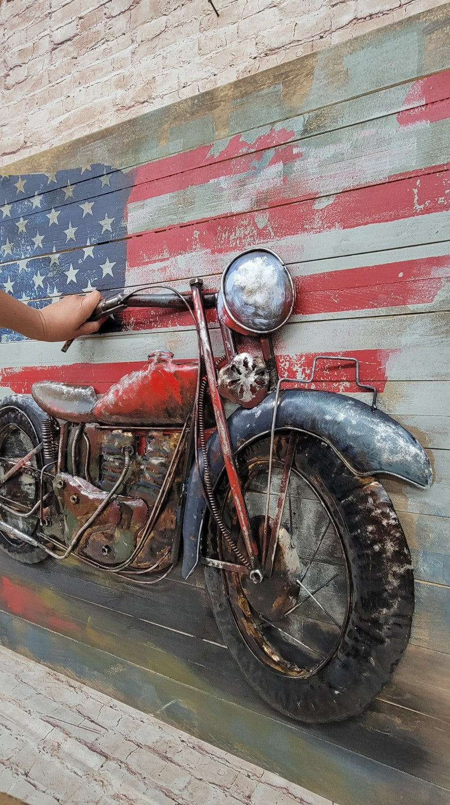 "Motorcycle 1" Harley Davidson Mixed Media Hand Painted Iron Wall Sculpture