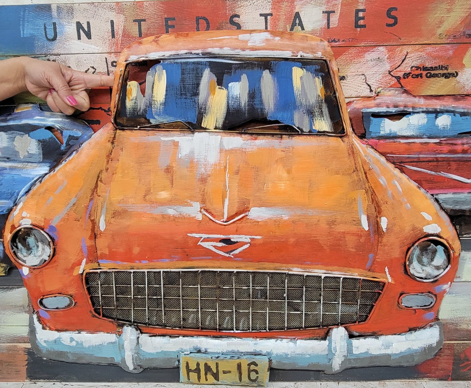 Primitive Home Decor Acrylic Metallic Car Gift 3D Wood Painting for Hotels Figure